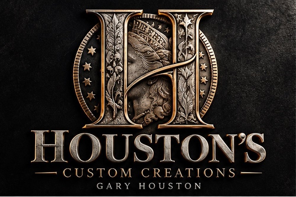 Houston's Custom Creations logo: an ornate letter H over an antique coin, with the name Gary Houston